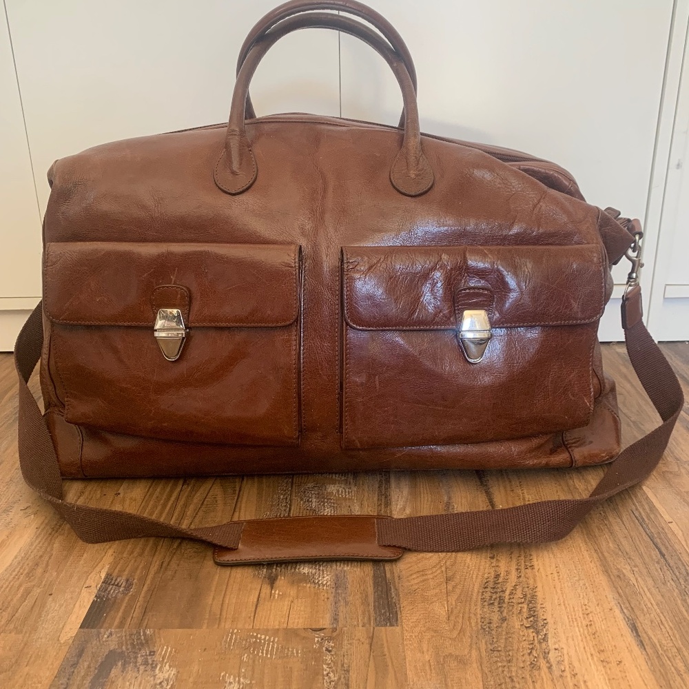 M.LONDON Italian Leather Weekender Travel Duffle Satchel | Brown